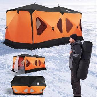 Pop Up Ice Fishing Tent 8-10 Person 162x91x91 in Insulated Shelter, for Winter Fishing, 115 sq ft Area, 600D 4-Layer Fabric