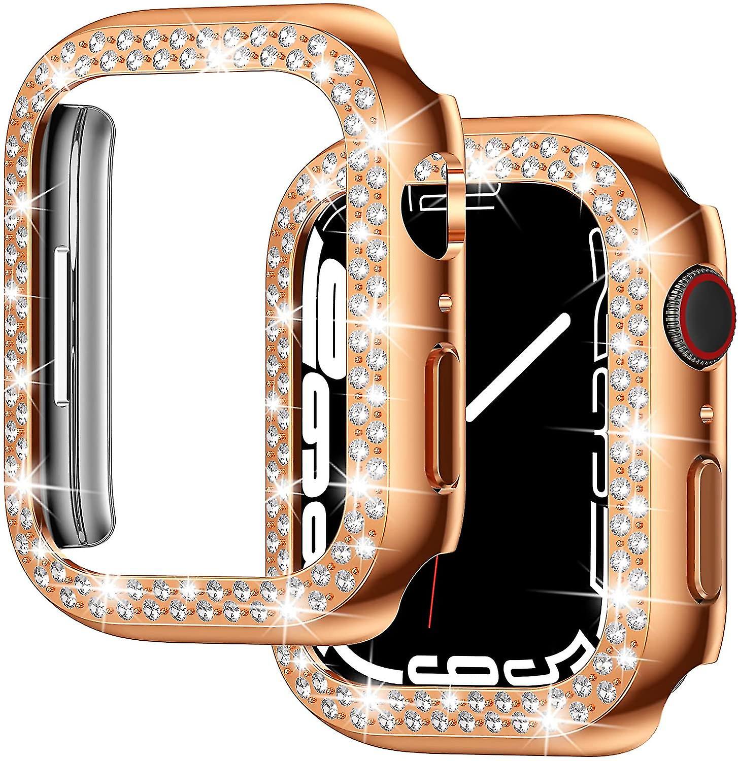 Case Compatible For Apple Watch Screen Protector Series 7, Pc Hard Edge Cover Diamond Bumper Accessories For Iwatch Women (rose Gold, 41mm)