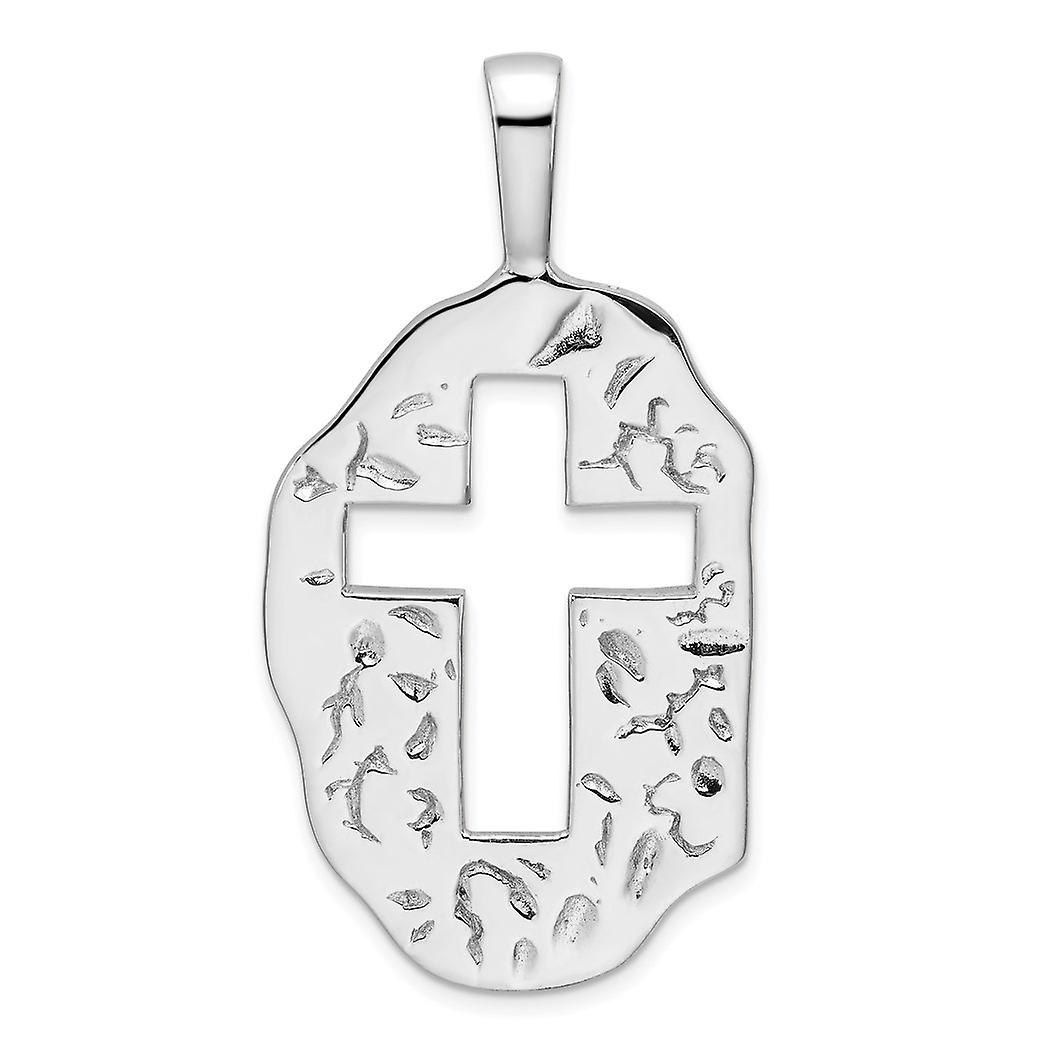 925 Sterling Silver Rhodium Plated Cut Out Religious Faith Cross Reversible Pendant Necklace 38.94x26.07mm Wide 2.12mm T