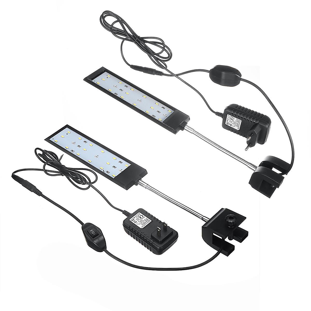7W Clip-on Led Aquarium Light, 100-240v, White & Blue Leds, Touch Control, 2 Modes, Fish Tank Decoration Lamp