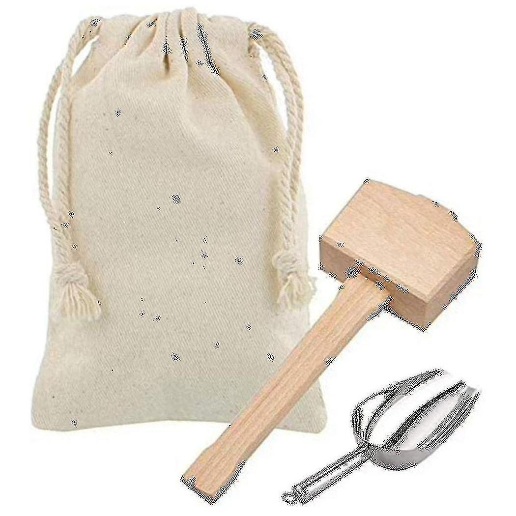 Ice Mallet And Ice Bag - Wood Hammer And Cotton Linen Bag For Crushed Ice, Bartender Kit & Bar Tool