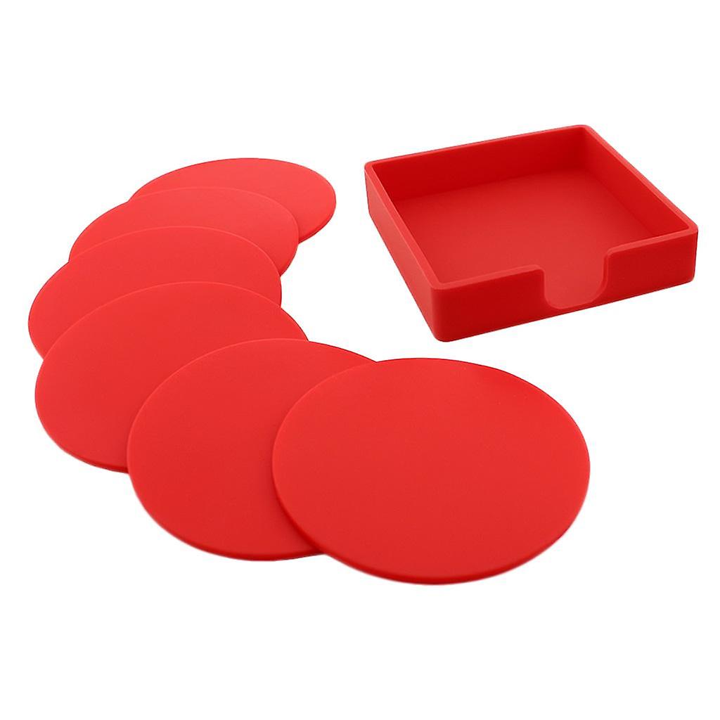 9.8cm Round Silicone Coaster Cup Holder Glass Cushion Tableware Red