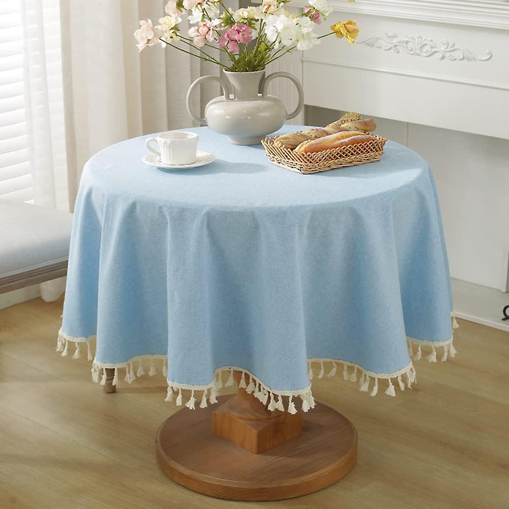 Rectangular Tablecloth Solid Color Tassel Rectangular Tablecloth Cotton Tablecloth Tablecloth Suitable for Home Decoration,Diameter 100cm