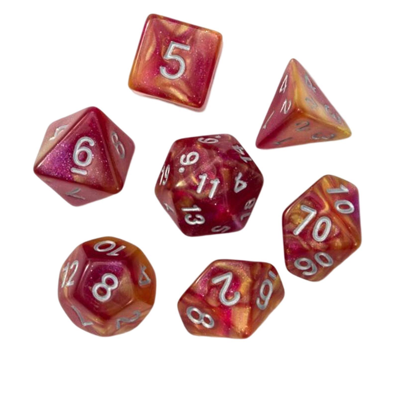 7 stuks acryl dobbelstenen partij speelgoed D4 D8 D10 D12 D20 voor MTG RPG rollenspel roos aureate
