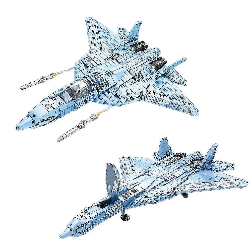 Wars Military Series Stealth Fighter Su 57 Model Bricks Moc War Game Aviation Plane(blue)