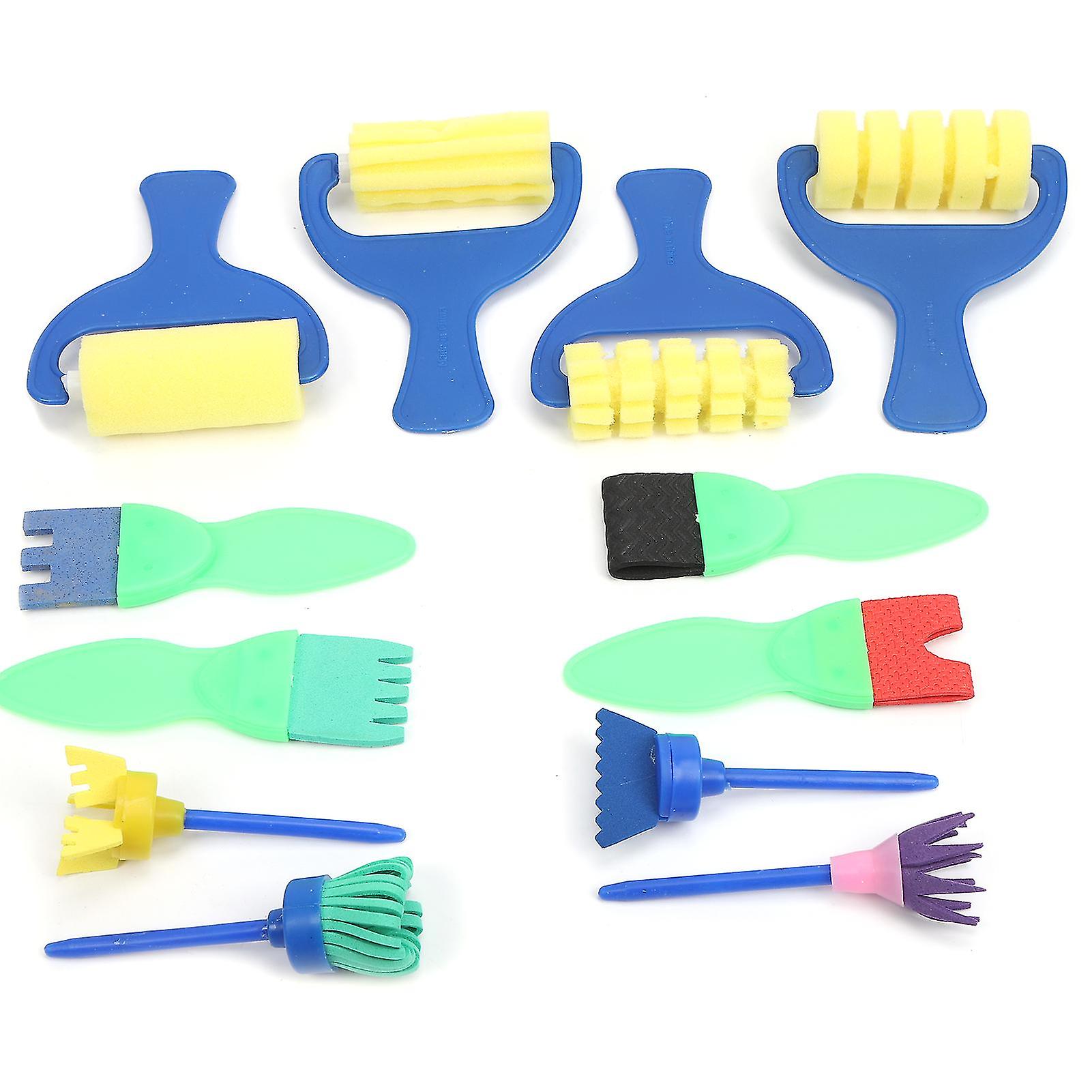 12 Pcs EVA Sponge Paint Brushes Stamp Roller Early Learning Tools for Toddlers Kids
