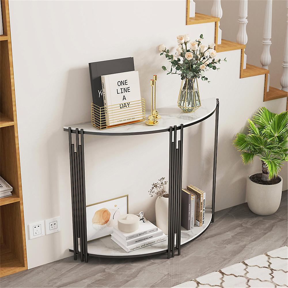 Dual Layer Extra Long Slate Console Table W Bottom Storage Shelf Elegant Display