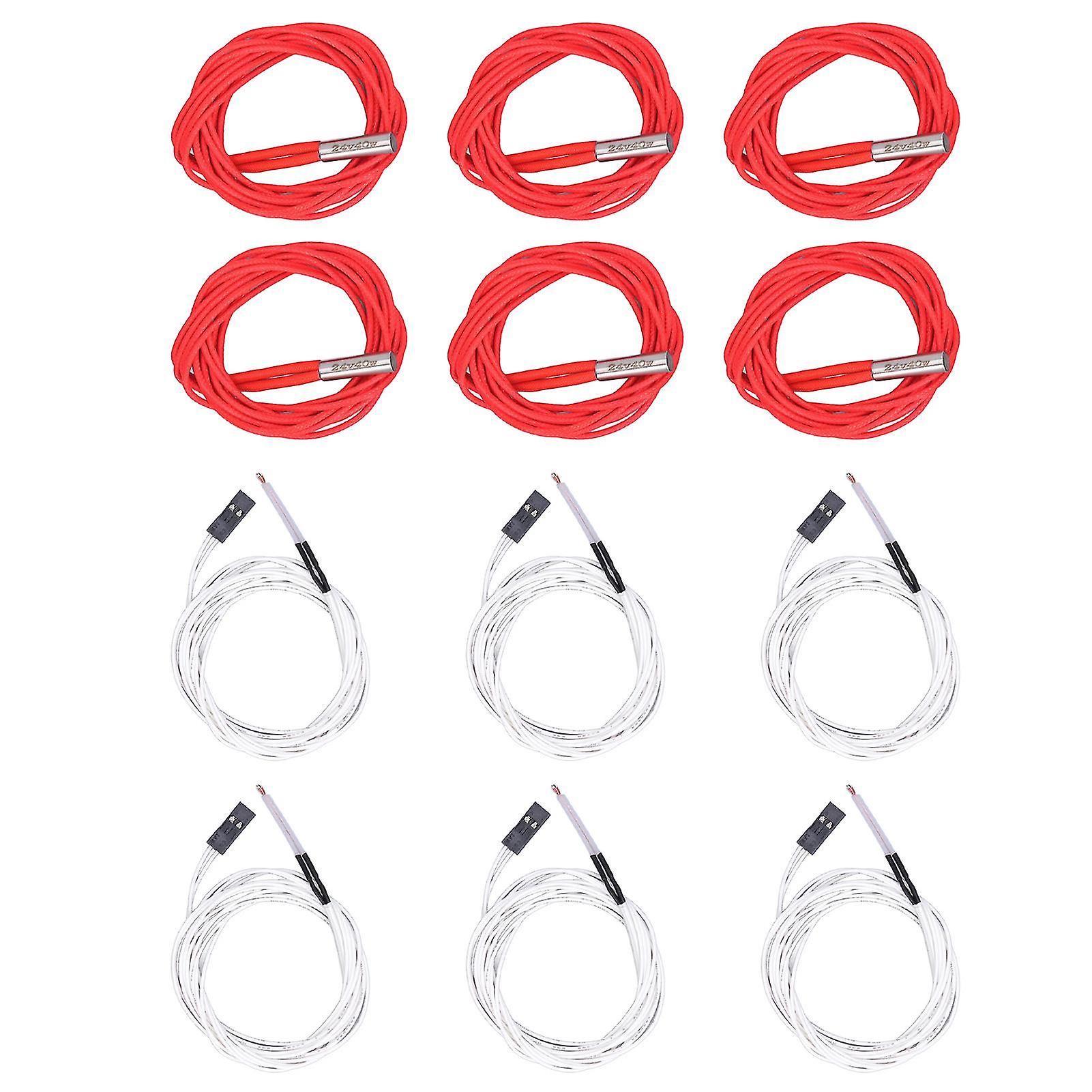 Ceramic Cartridge Heater, 6Pcs Thermistor Wires with Terminal 6Pcs Heating Rods 3D Printer Hot End Accessories 24V 40W HMZ5X