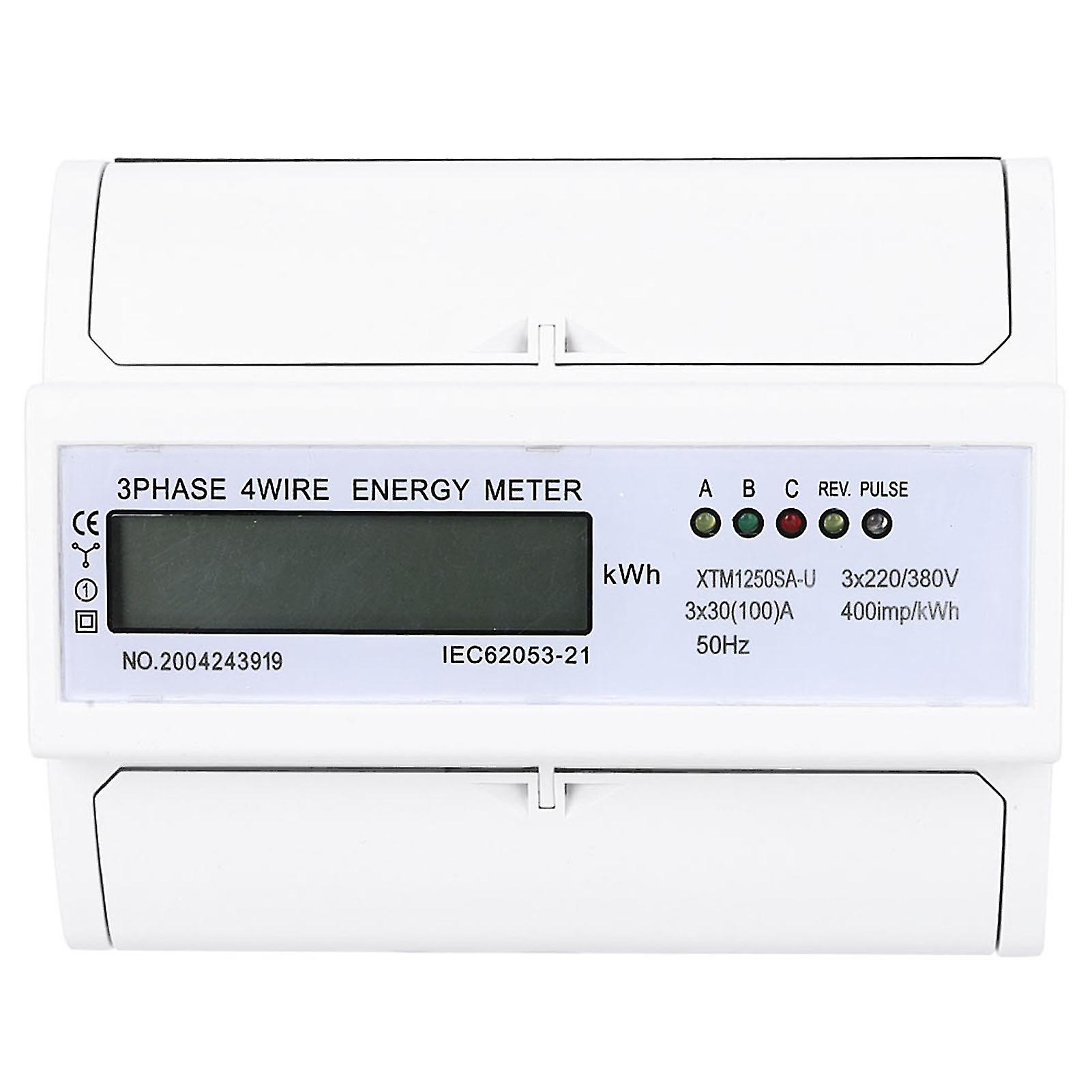 Three-phase 4-wire 7-pin digital electricity meter on DIN rail, electronic kWh meter (30 (100) A)