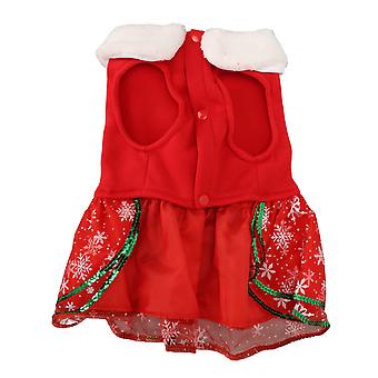 Vestido de Navidad para mascotas Innovador alce Bowknot Lentejuelas Cálido cachorro Falda de Navidad para perros pequeños Gatos M