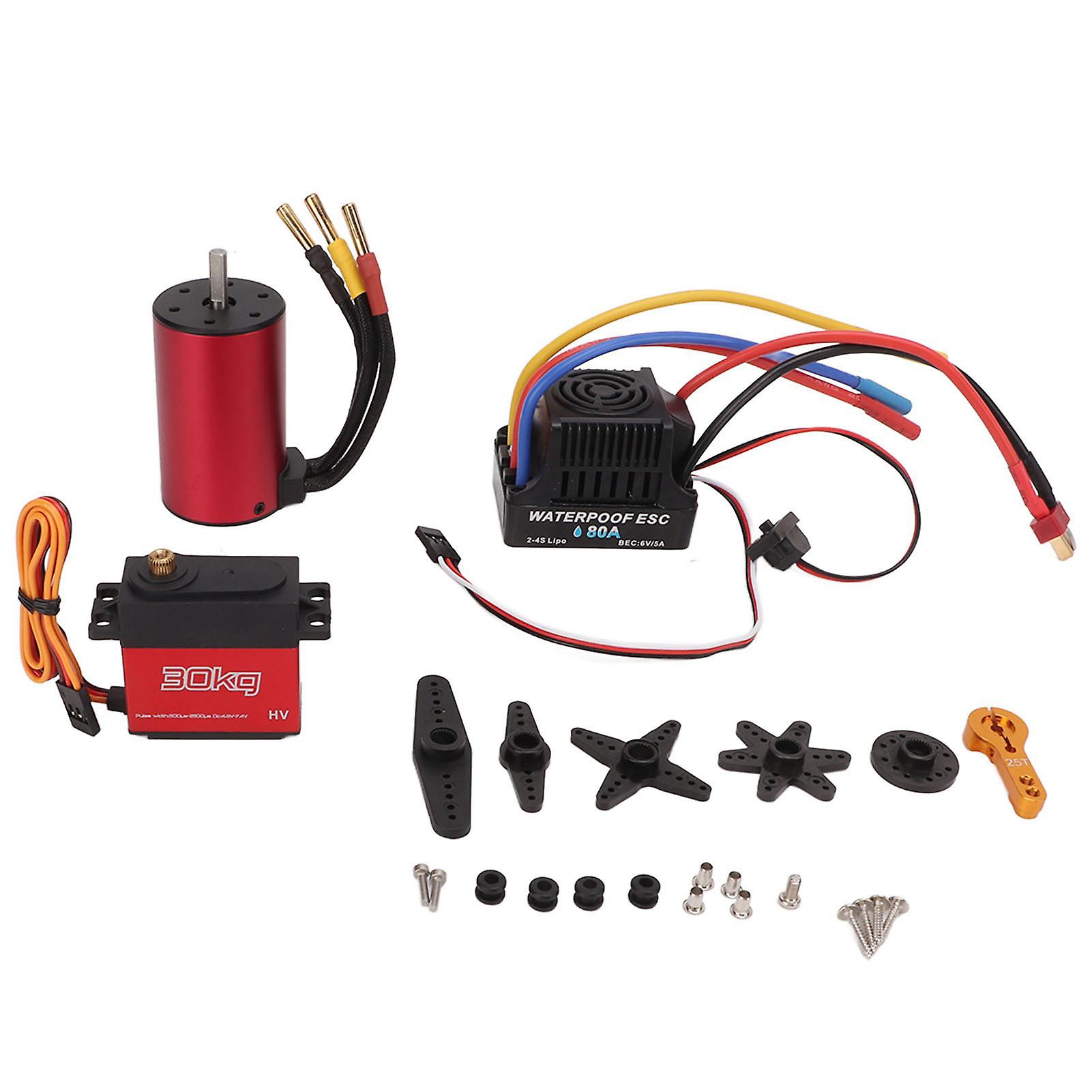 Brushless Motor ESC Kit 3300KV Brushless Motor Long Line 80A ESC 30kg Servo Combo Set for 1/8 for 1/10 RC Car
