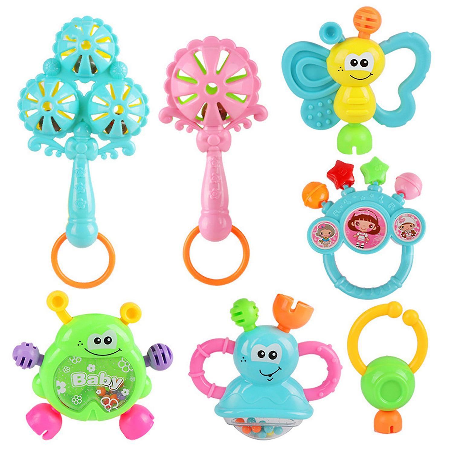 7Pcs/Set Infant Rattle Handbell Smooth Educational Bee Design Baby Teething Ring for Kid
