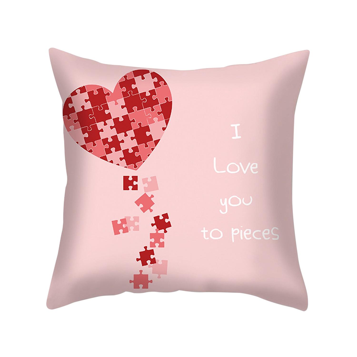 Pillow Case Soft Texture Hidden Zipper Polyester Red Heart Shape Printed Throw Cushion Cover Furnitu