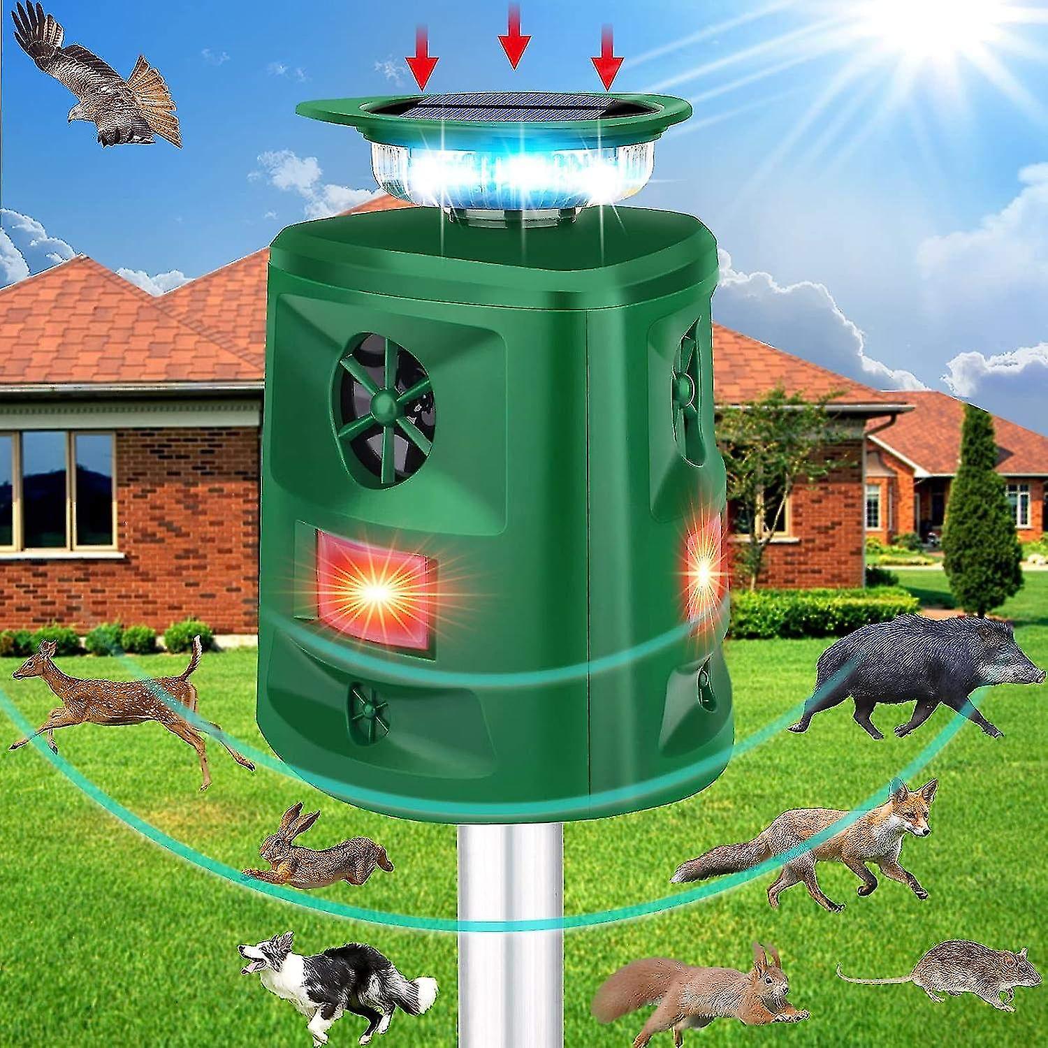 Outdoor Cat Repeller, 360 Solar Ultrasonic Animal Repellent With Motion Sensor & Led Flashing Light,