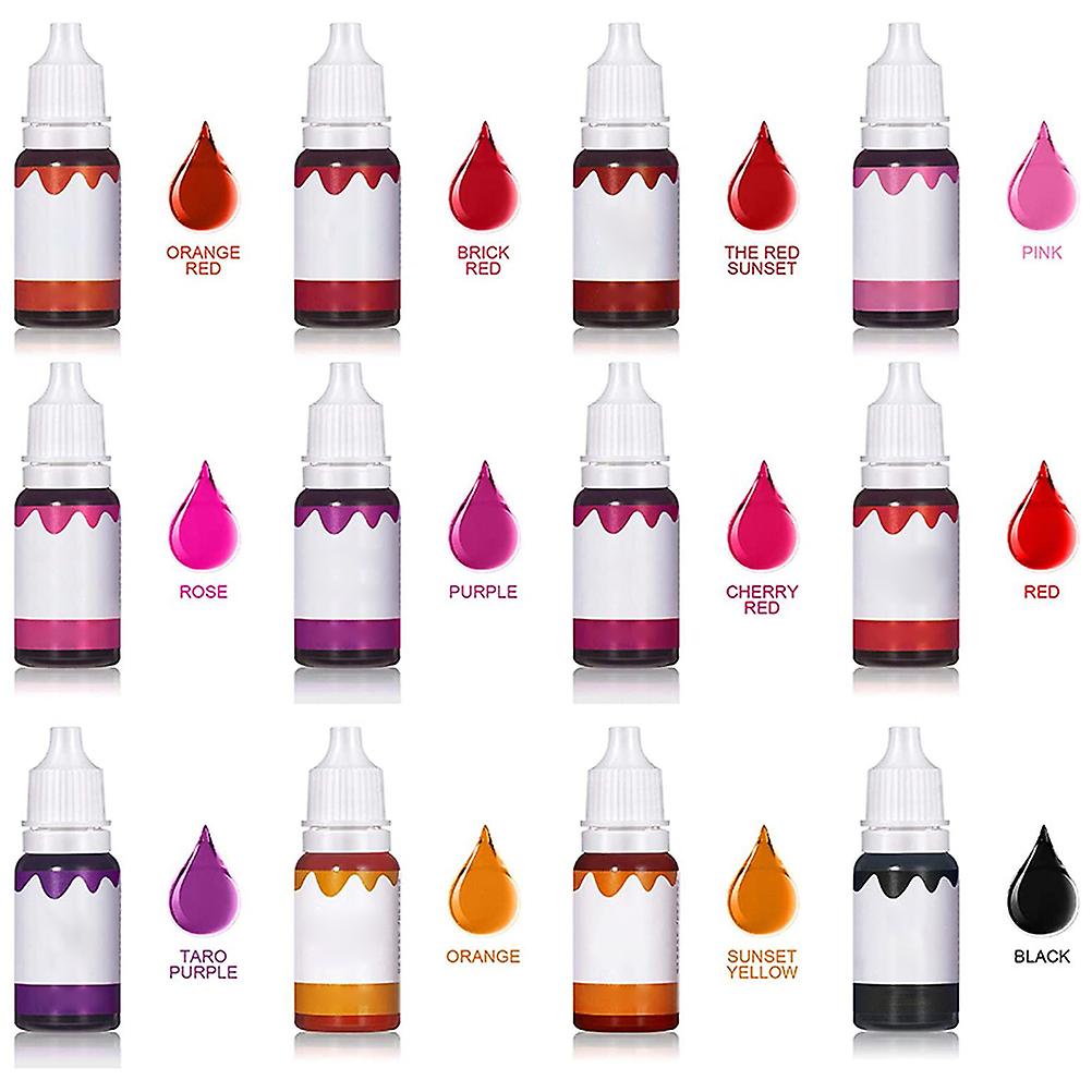 12 flaskor 10ml läppglans färgämnen DIY flytande pigment läppglans sminkfärgämnen