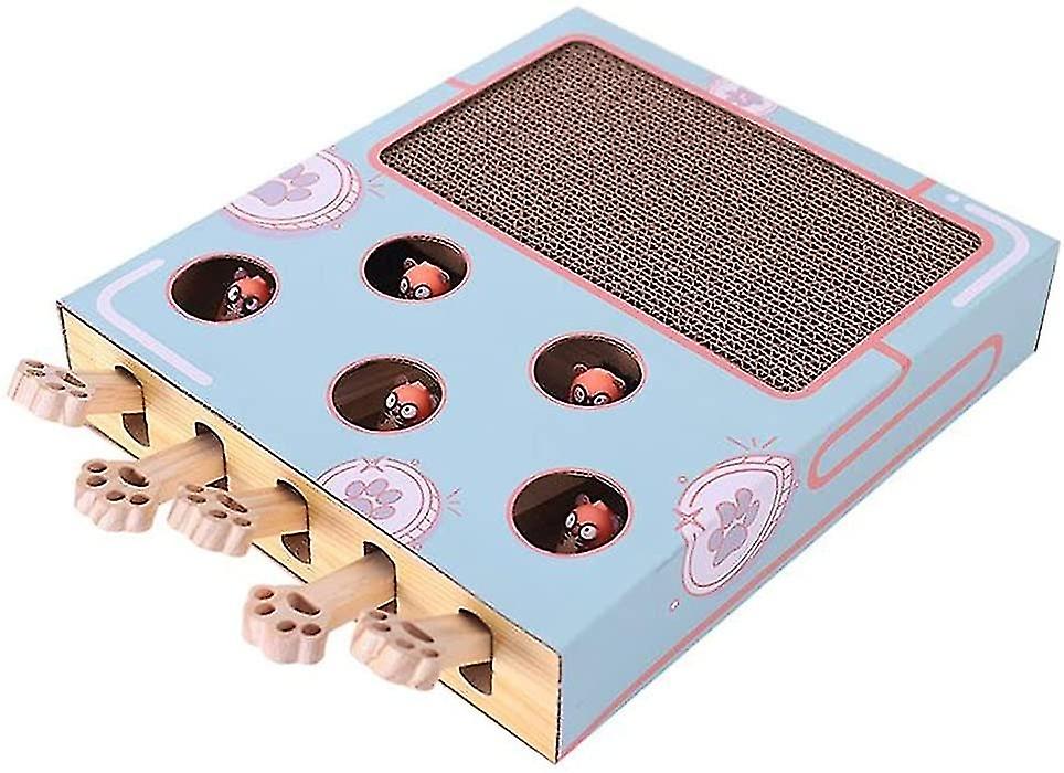 Wooden Cat Toy Box Interactive Mole Punch Game Toy Exercise Tool with 5 Holes.