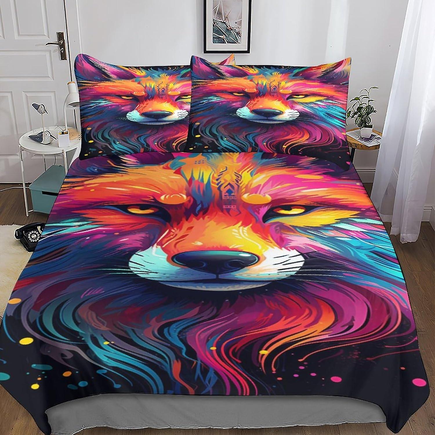VCLUST foxDuvet Cover Set 3D Printed Colorful Style Quilt Cover Microfiber Bedding Set Ultra Soft Hypoallergenic Comforter Cover \u200bwith Zipper Clo