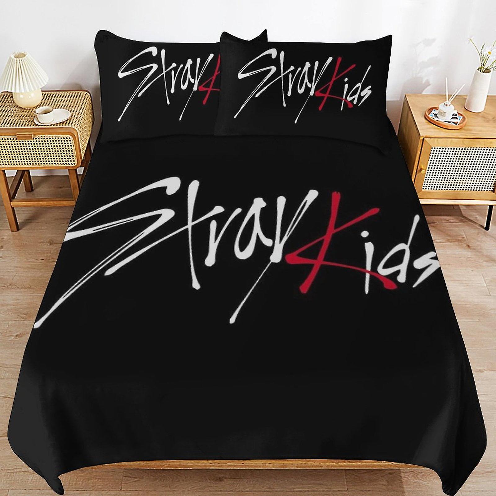 Kpop Stray Çocuk Yatağı Nevresim Mikrofiber Yatak Takımları 3D Baskılı Hafif 3 Parça Yorgan Setleri, 1 Nevresim Takımı Ve 2 Yastık Shams Çocuklar için Erkek