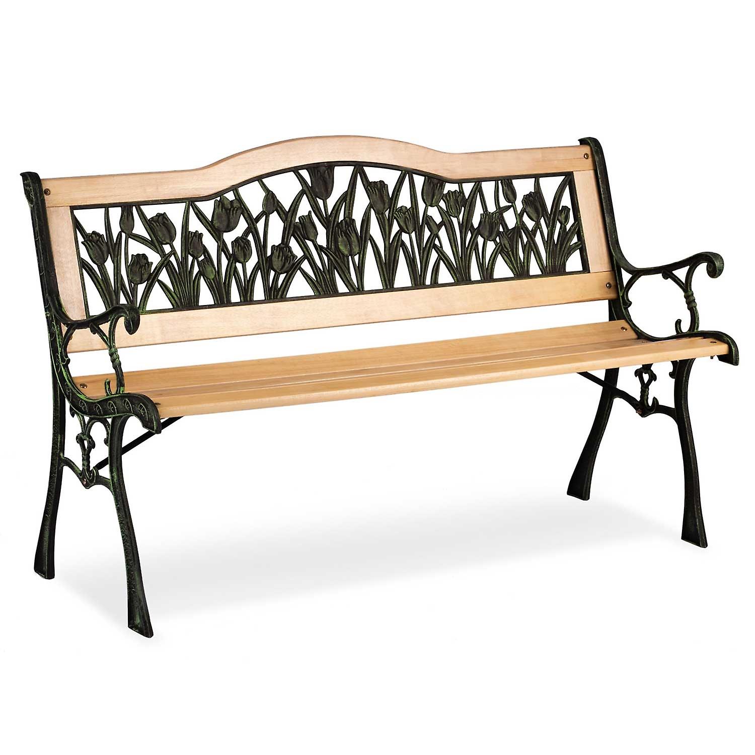Garden bench 24x74x48 cm - Tulip pattern - Wooden Sofa