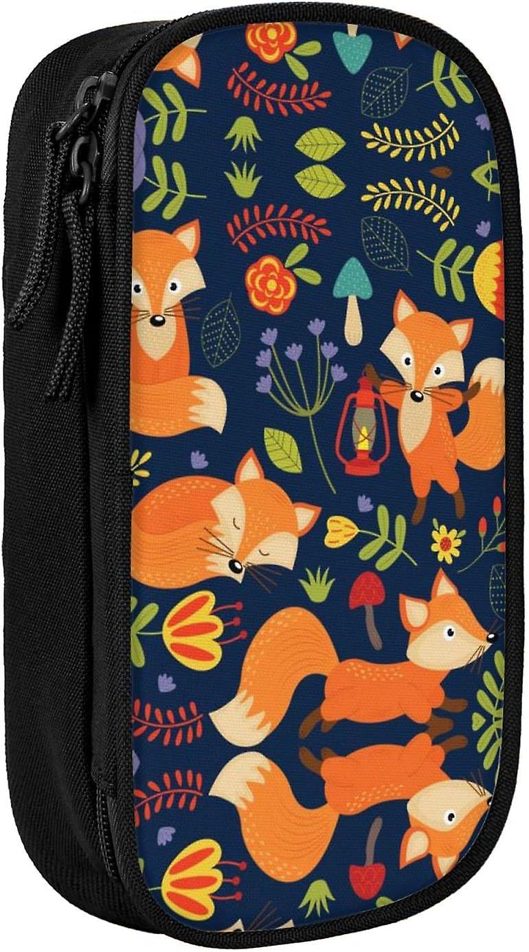 لطيف الثعلب زهرة المطبوعة عالية السعة قلم رصاص القضية، دائم قلم رصاص حقيبة الحقيبة مربع منظم الحالات، للرجال النساء62930