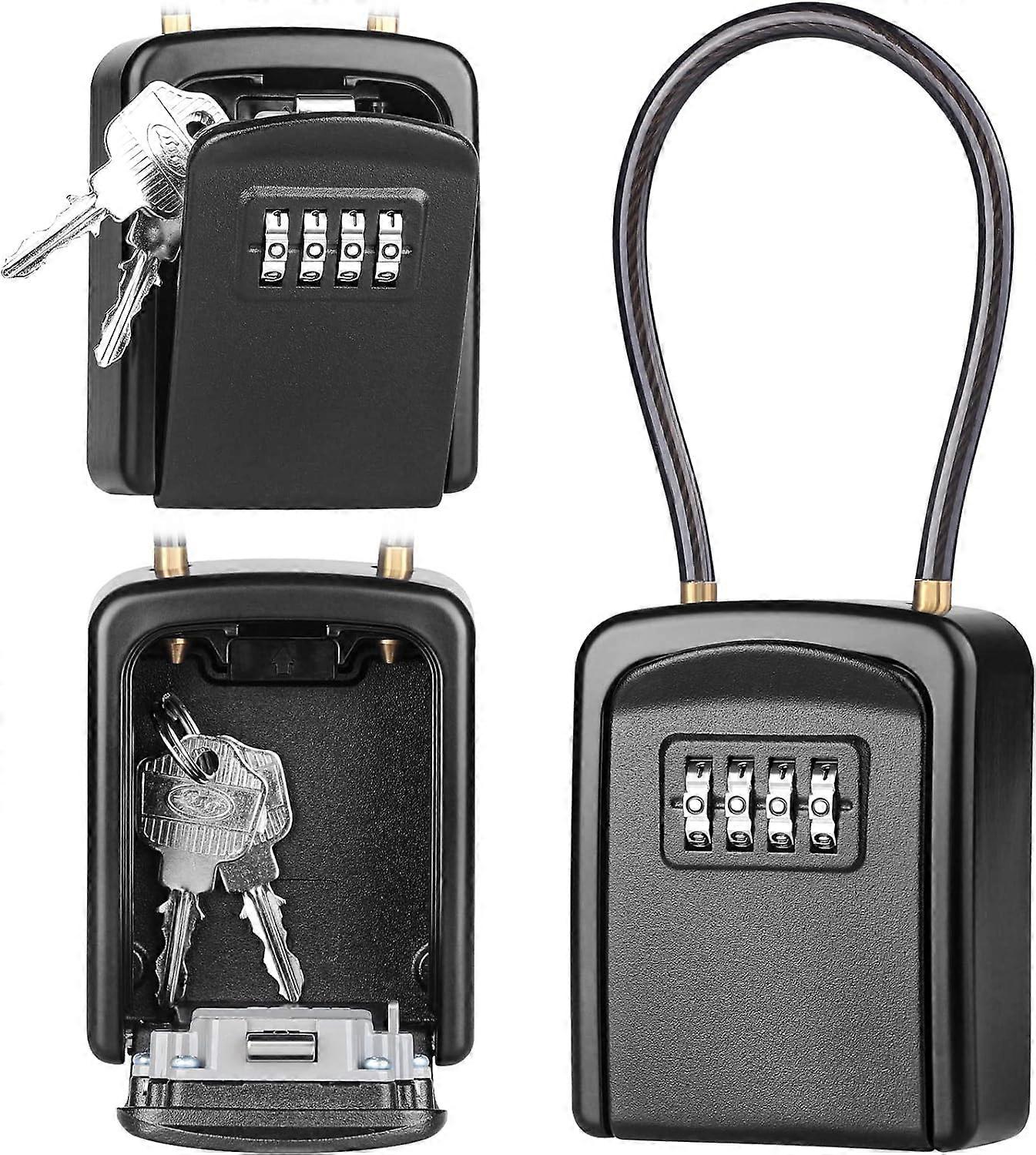 Key Safe, [New Version] [Weatherproof] Portable Lock Box for Keys Outdoor with Removable Wire Rope Shackle, Hangable Combination