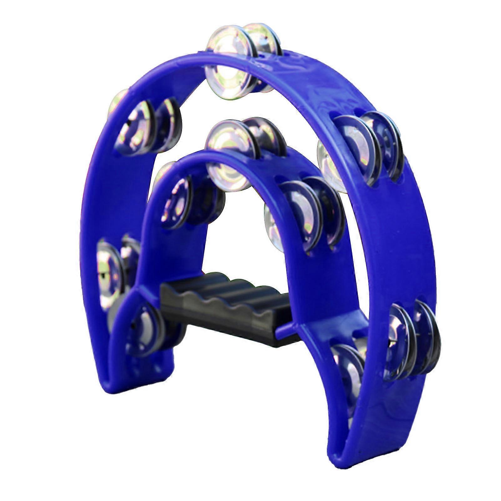 Hand Tambourine Bell Big Size Double Row Metal Jingles Percussion Instrument Bell Tambourine For Bar Entertainment Dark Blue