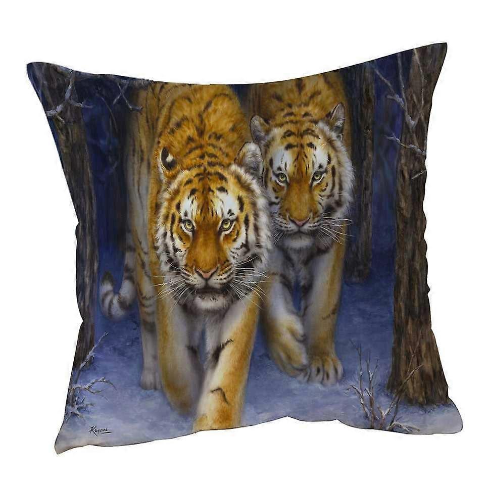 Cool Animal Art Two Tigers in the Siberian Forest Cushion Cover