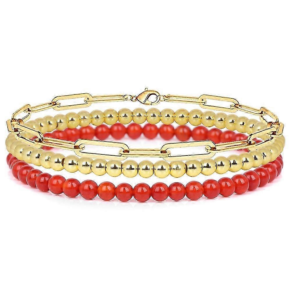 Bracelet Set-Red Agate Trio-Passionate Spark