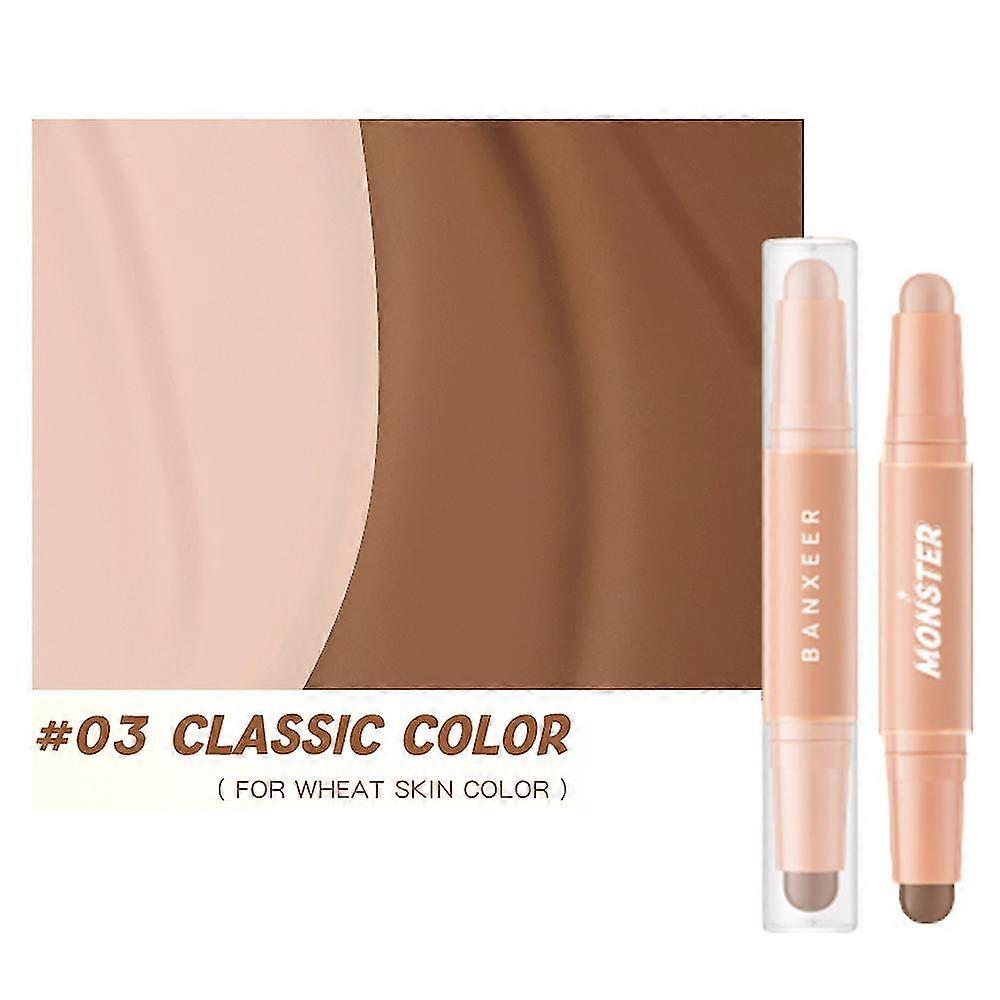 Dual-Ended Highlighter Stick, 2-Color Contouring Stick, Contouring Highlighter Stick, Long-Lasting Waterproof Contouring Stick, Concealer, Highlighter