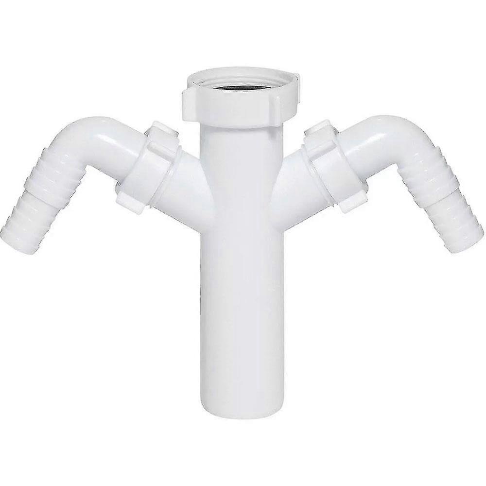 White Drain Waste Trap Pipe Connector 1/2" Bsp X 40Mm With Double Dishwasher Input Size 1