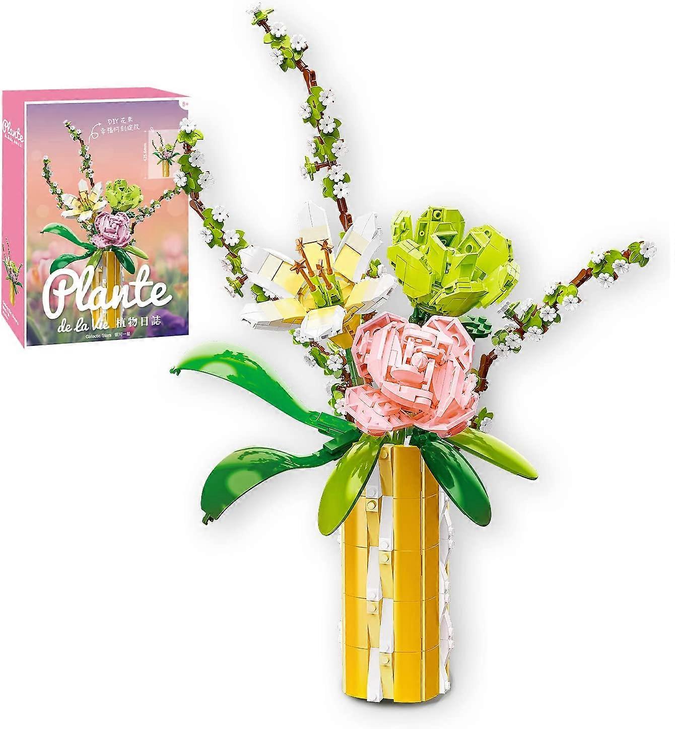 (691Pcs)Flowers Bouquet Building Block Set with a Vase ,Artificial Flowers Building Kit , Botanical Creative Collection Decoration for Adults