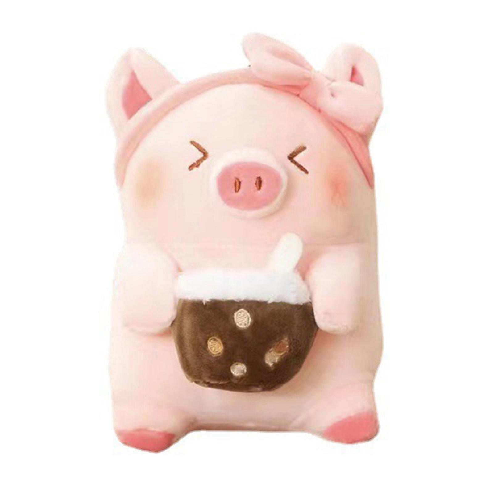 Cute Pig Plush Toy Lovely Holding Milk Tea Cup Pig Stuffed Plush Doll Kids  Gifts