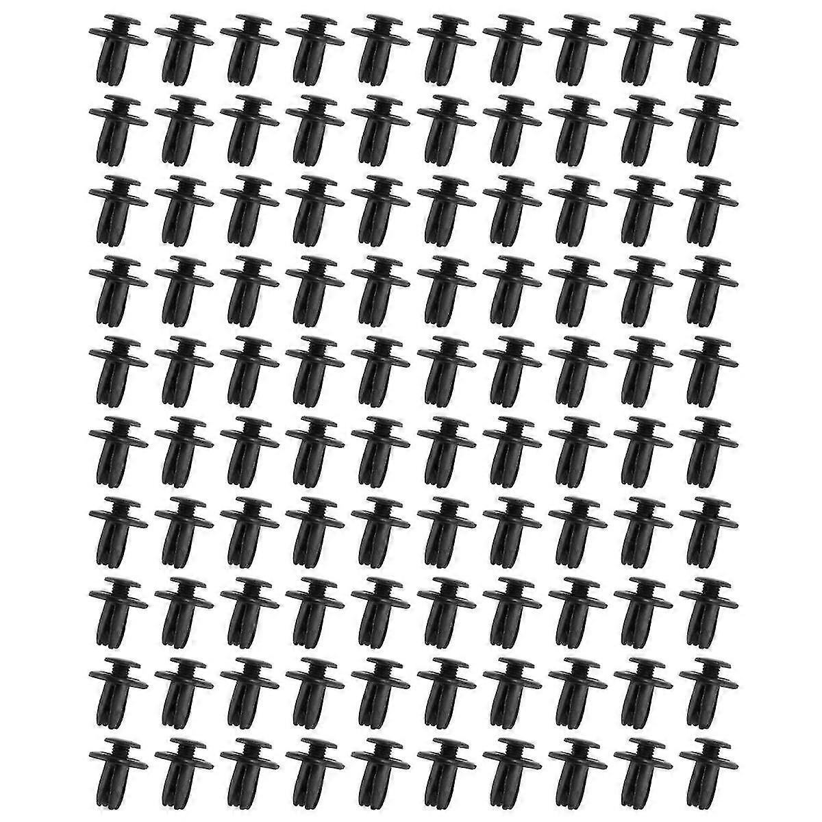 100 Pcs Car Push Type Black Plastic Rivets Fastener 6mm Hole