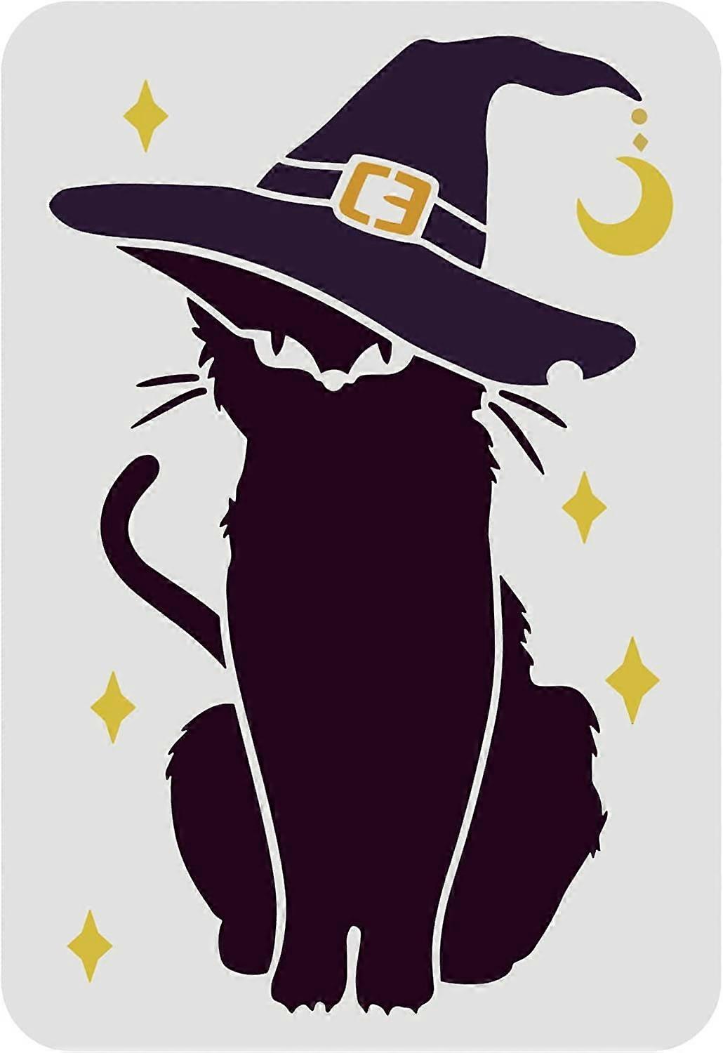 Black Cat Halloween Stencil Reusable Template Cat with Witch's Hat in Large Sizes for Painting DIY and Crafts Art Projects Wood Wall DIY T-shirt Hallo