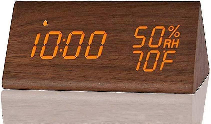 Digital Alarm Clock Led Time Display 3 Settings Wet Temperature Wooden Electronic Clock (brown)