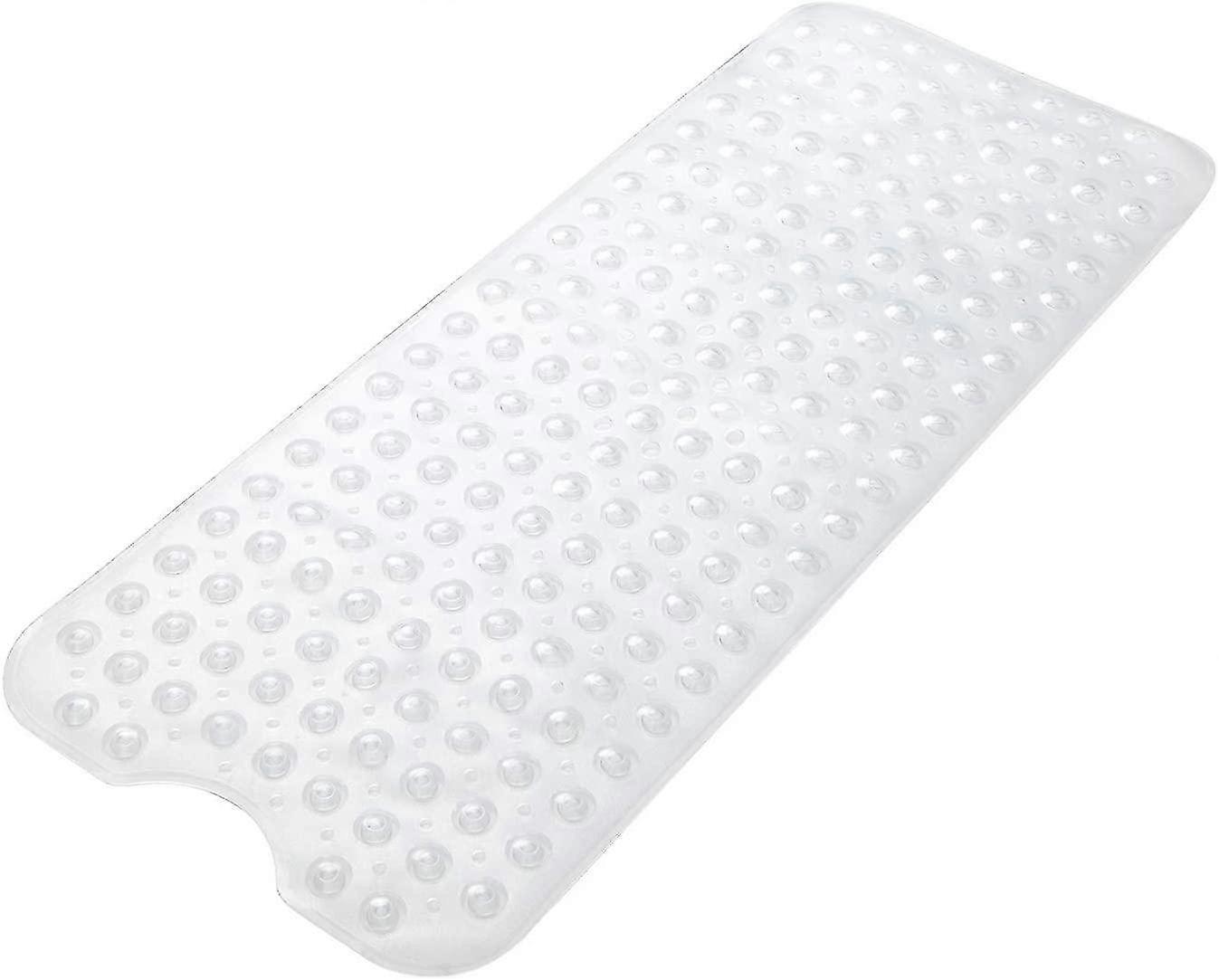 40 x 16In Non-Slip Shower Mats with Suction Cups and Drain Holes, Machine Washable, Clear White
