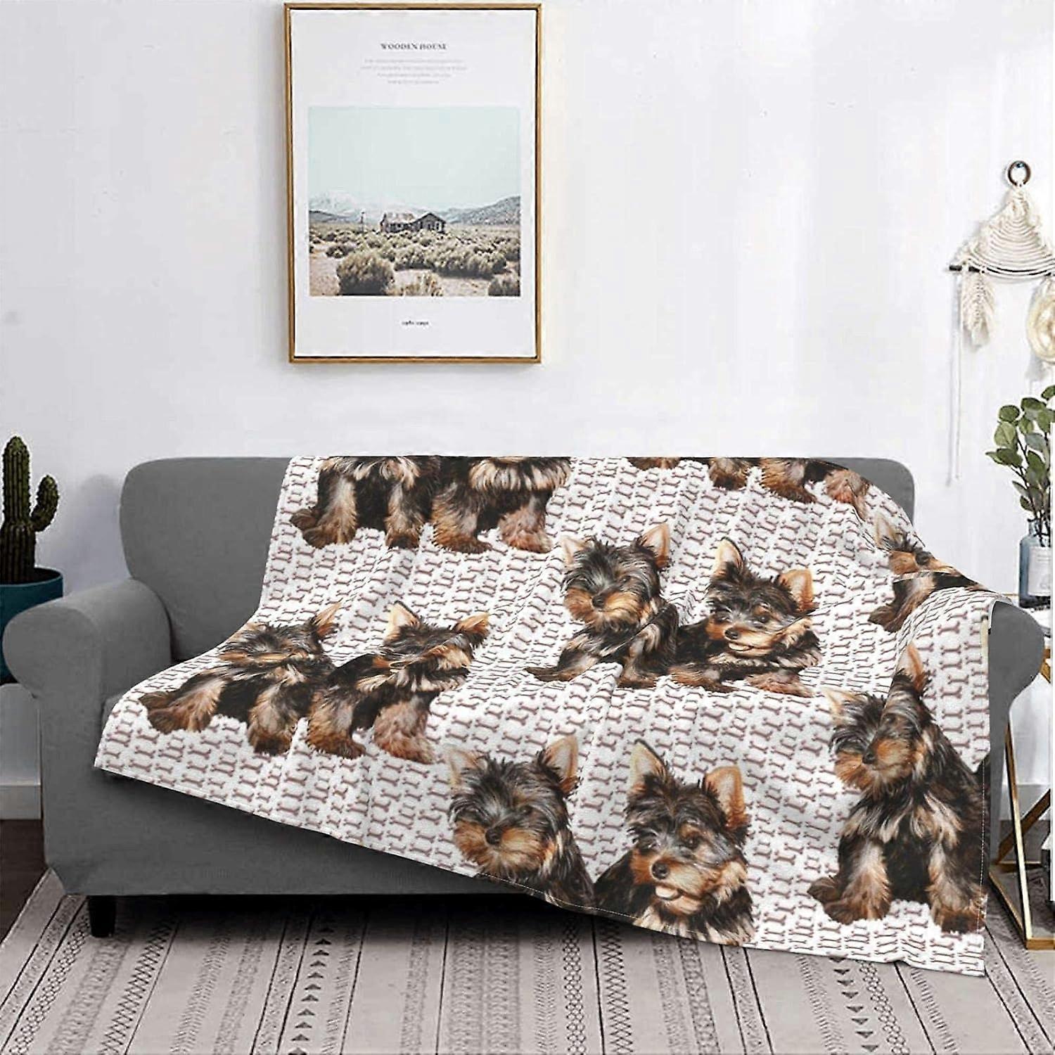 Cobertor Yorkies Com Ossos Flanela Quente Fleece Pelúcia Sofá Macio Cobertor Como Capa de Cama/Lençóis-WSDE410