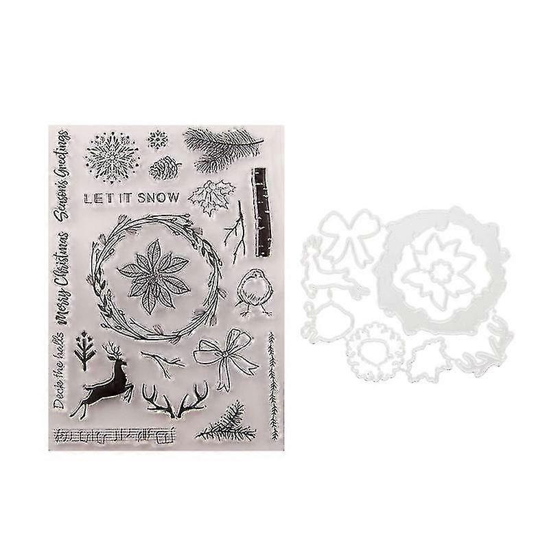 Elk And Snowflake Design Stamp Sheets And Cutting Dies Set Transparent Tpr Seal Clear Decorative Stamps Stencil Mould Set For Diy Scrapbooking Craft P