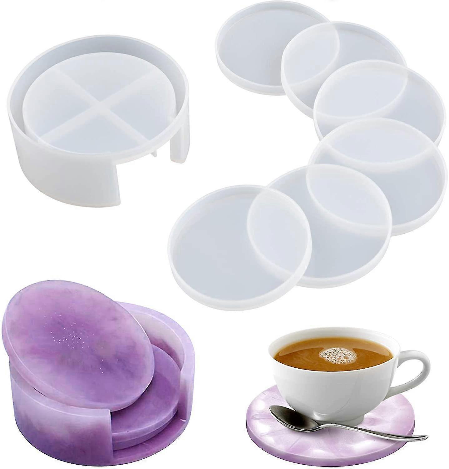 6 Pcs Coaster Resin Molds, Round Epoxy Casting Resin Mold With Coaster Storage Box Mold, Resin Molds