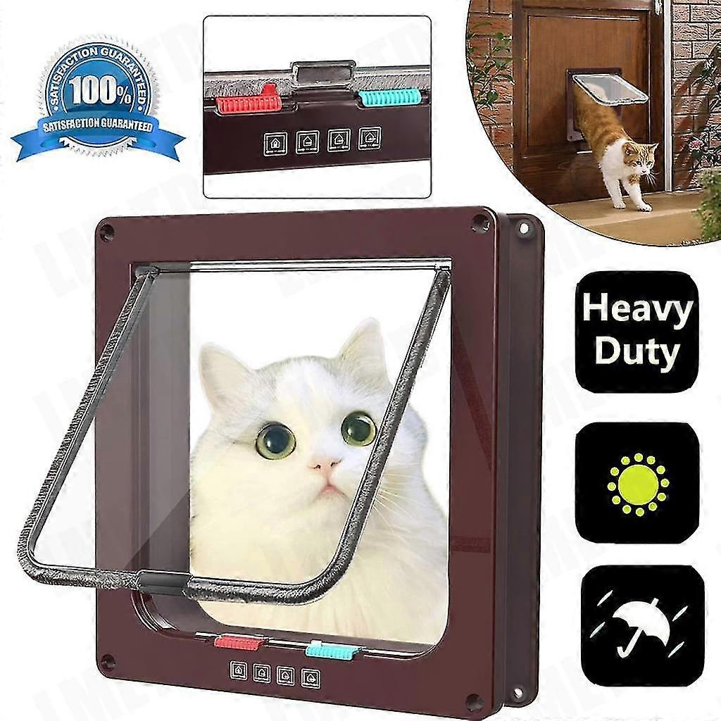 4 Paths Cat Door Cat Flap Pet Cover Input Control Cat Flap Brown