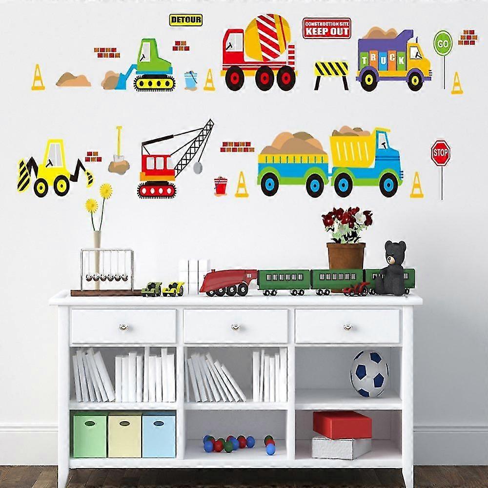 Cartoon Toy Construction Truck Removable Wall Sticker Decal, Children Kids Baby Home Room Nursery Diy Decorative Adhesive Art Wall Mural