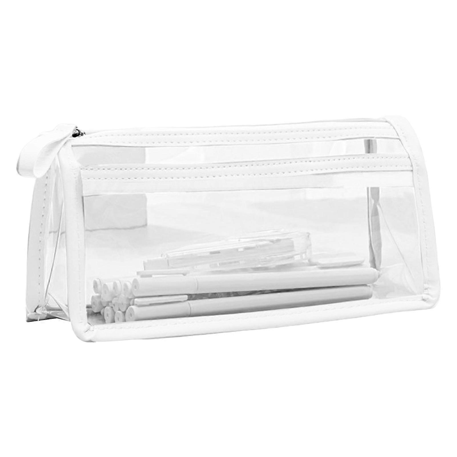 Pen Bag Double Layer Transparent Waterproof Dirt-proof Large Capacity Smooth Zipper Pencil Stationery Pouch Case Student Supplies KAESI