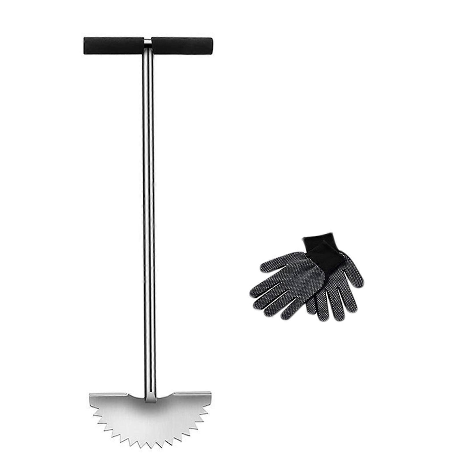Trimming Scraper Half Moon Shape T-Grip Handle Sharp Serrated Stainless Steel Manual Edge Trimmer with Handle Lawn Edger Garden Equipment KAESI