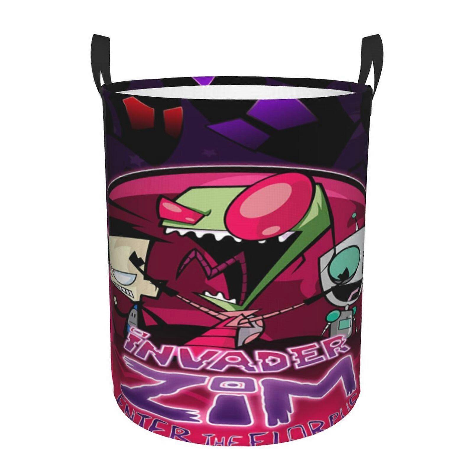 Invader Zim 3d Graphic Flame Laundry Basket Fire Flame Clothes Hamper Storage With Handle-SYS29292