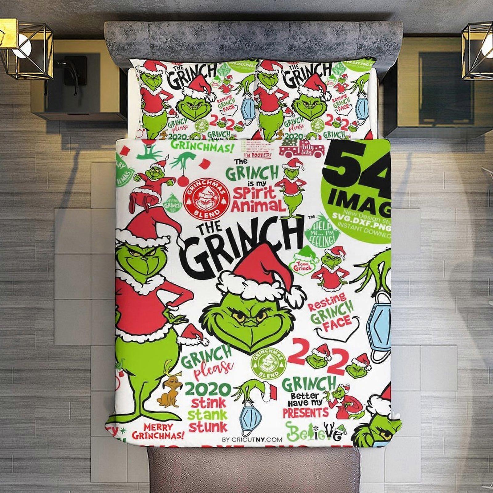 Parure De Lit 1 Place Grinch 100% Coton - Drap Housse 85x195 Cm, Drap Plat 150x280 Cm, Taie 50x80 Cm