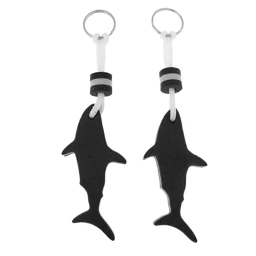 2 Pieces Shark Shaped EVA Floating Keychain Keyring Water Key Float Black
