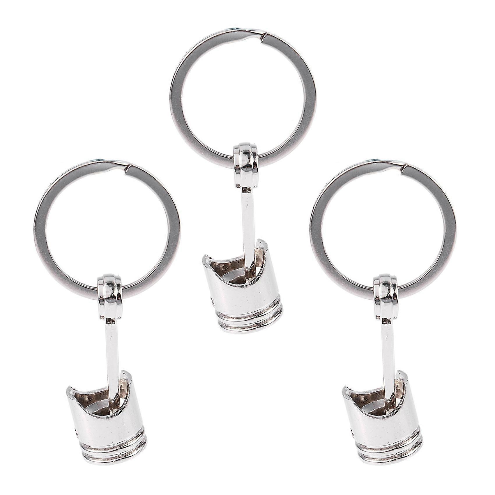 3X Trendy Car Engine Piston Keyring Chain Keychain Key Fob Silver