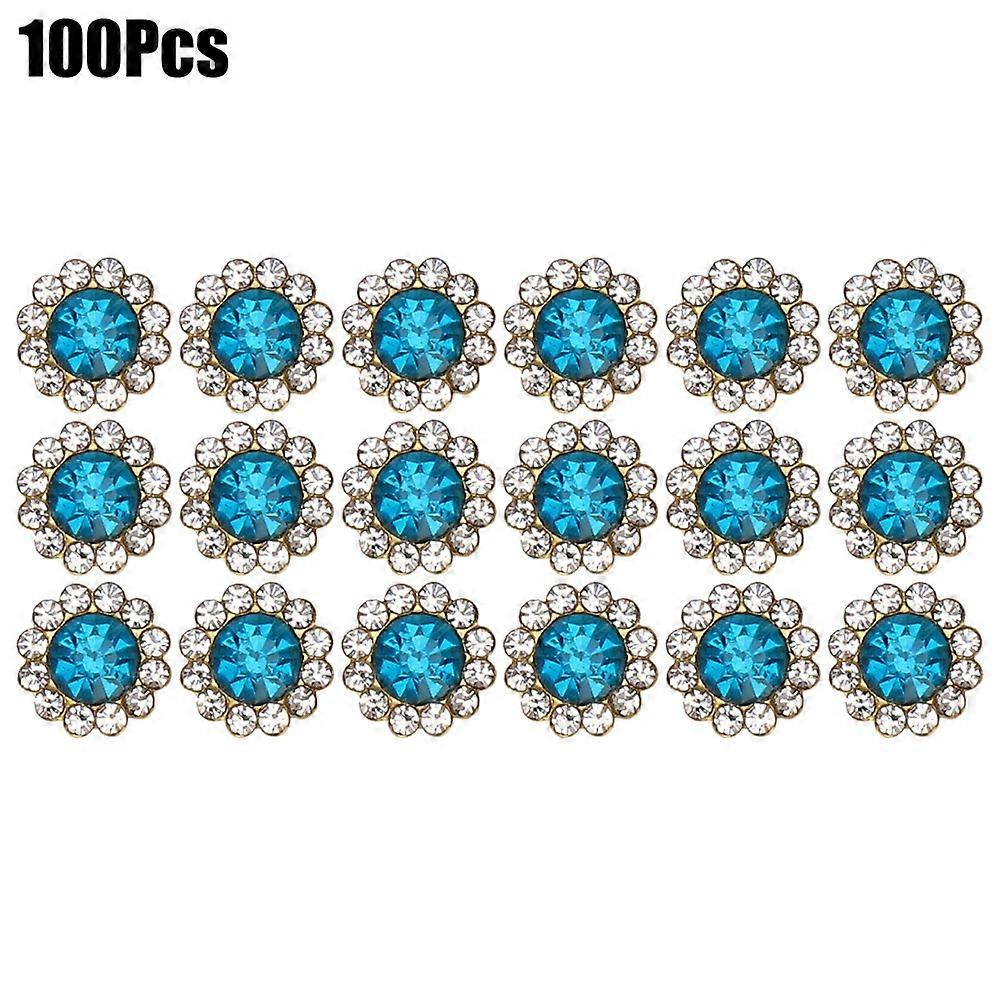 100Pcs圆形水钻环缝制水晶珠蓝色类型艺术DIY按钮10mm