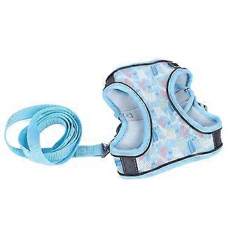 Pet Harness Adjustable Reflective Breathable Dog Walking Vest with Leash for Small Medium Cats Blue 