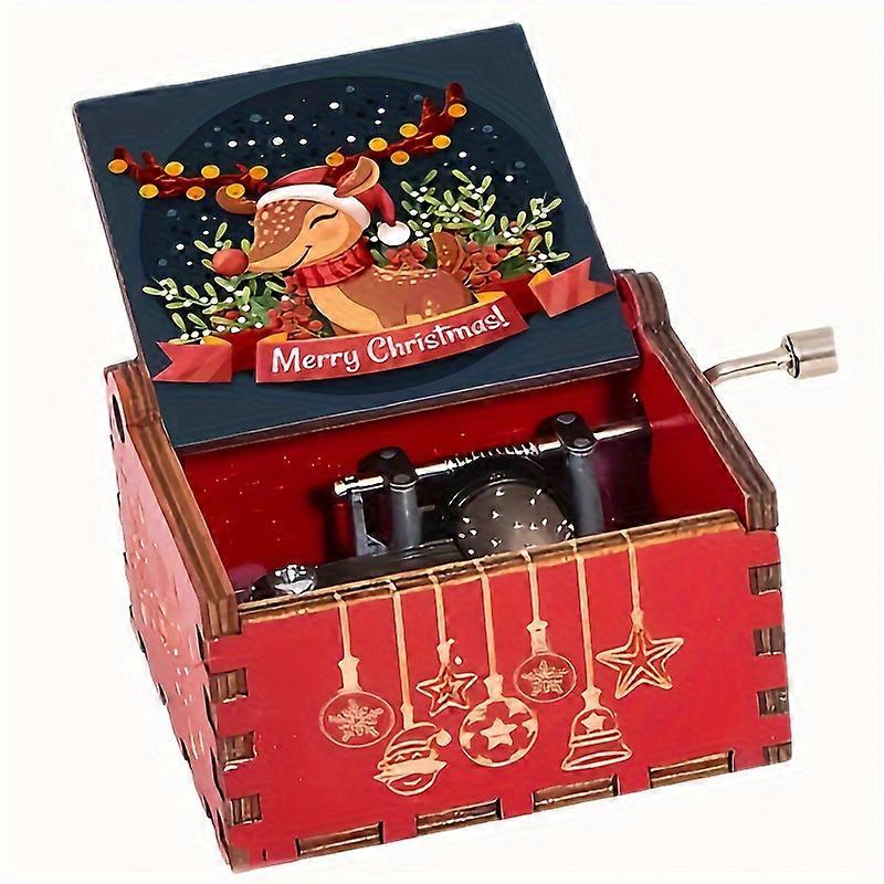 Minglan 1pc Cheappest Merry Christmas Music Box With Christmas Elements - Christmas Tree Christmas Reindeer Santa Claus Design Hand Crank Carved Wood